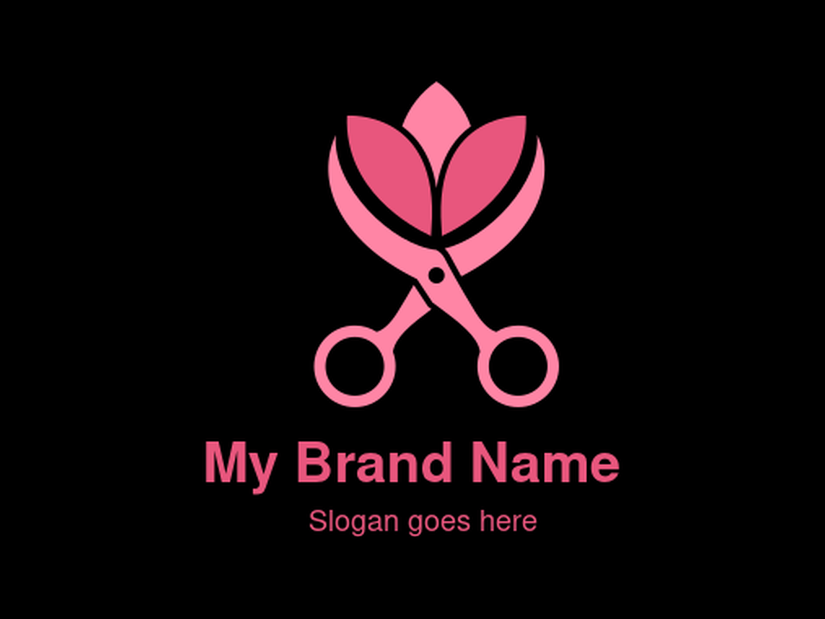 Pink Scissors and Flower Logo for Beauty Salon, Kids Haircut, or Feminine Haircare Branding
